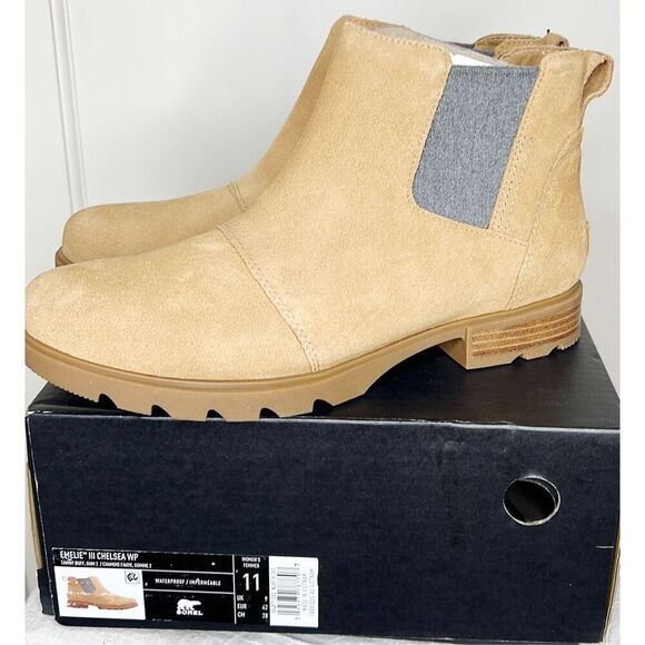 Sorel Emelie III Waterproof Chelsea Boot Dusty Tan/Gum (Women) New Size 11 - Picture 1 of 8
